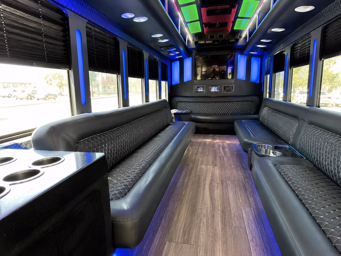 mobile 15 passenger party bus inside