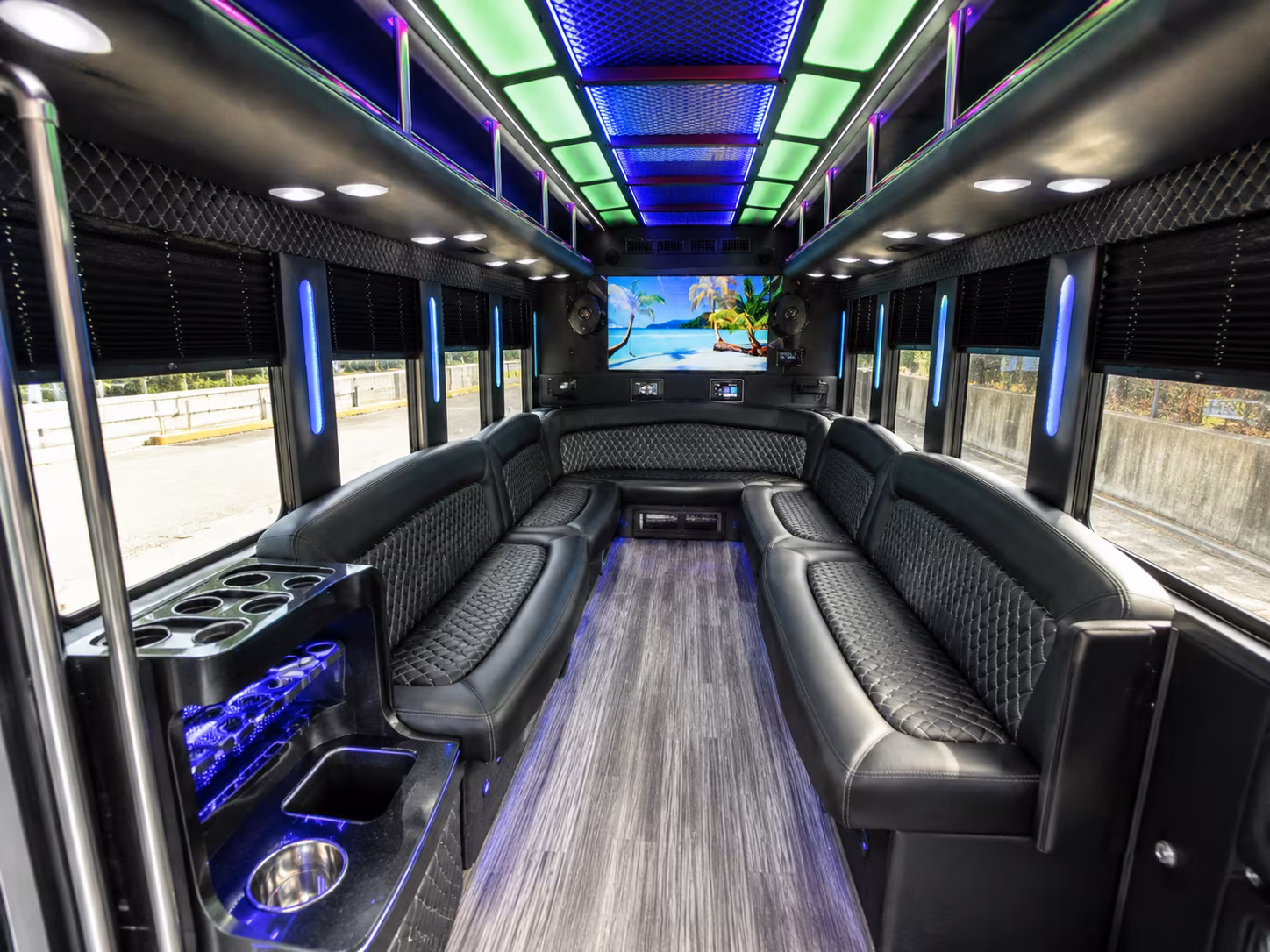 mobile 18 passenger party bus inside