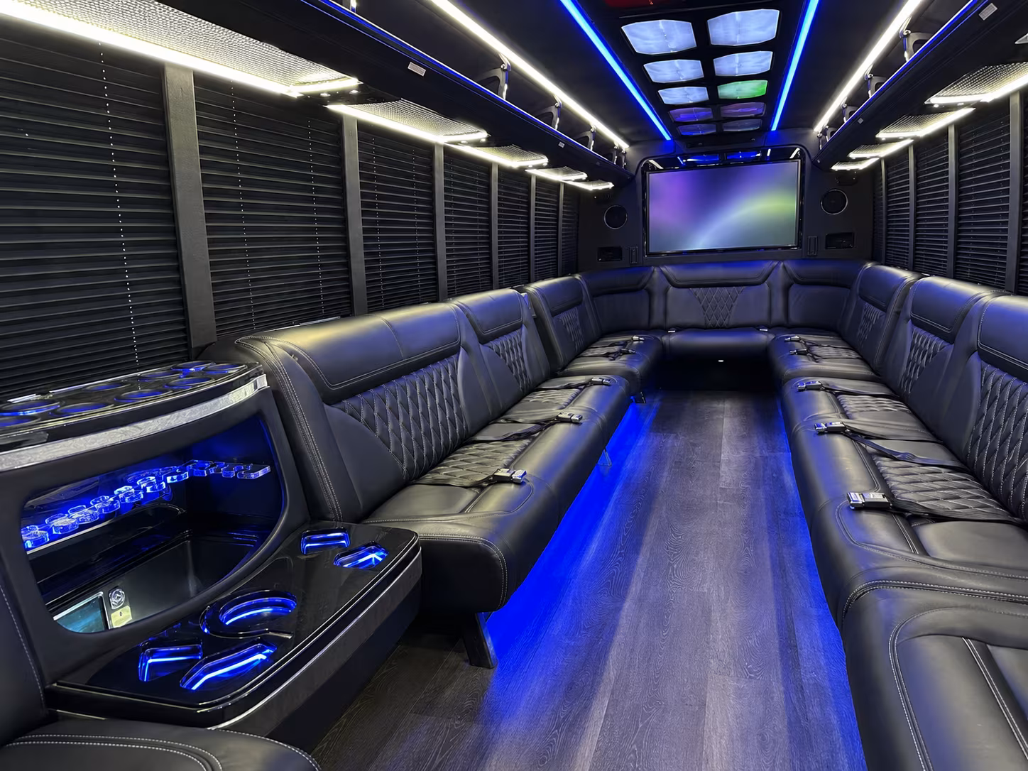 mobile 20 passenger party bus inside